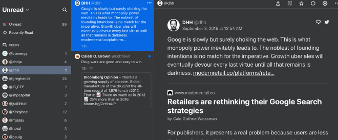 Screenshot of a Tweet on Feedbin