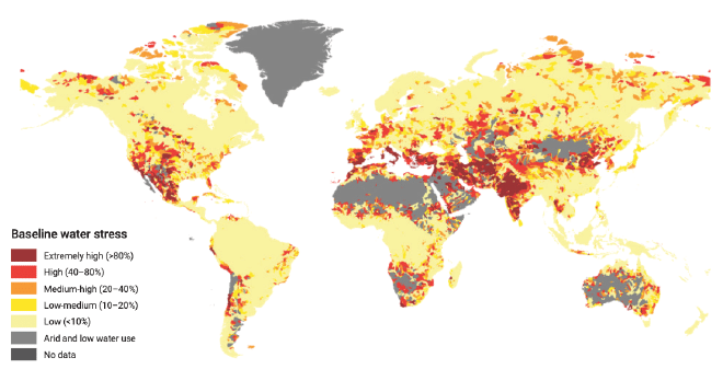 World map showing water stress