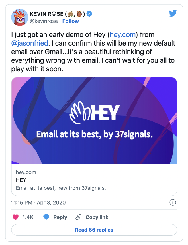 Screenshot of a tweet from @kevinrose