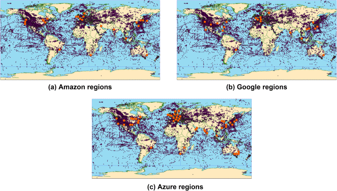 World map of public cloud regions with heat
flow