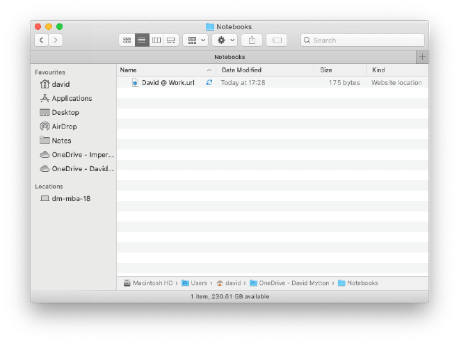 Screenshot of the OneNote URL file