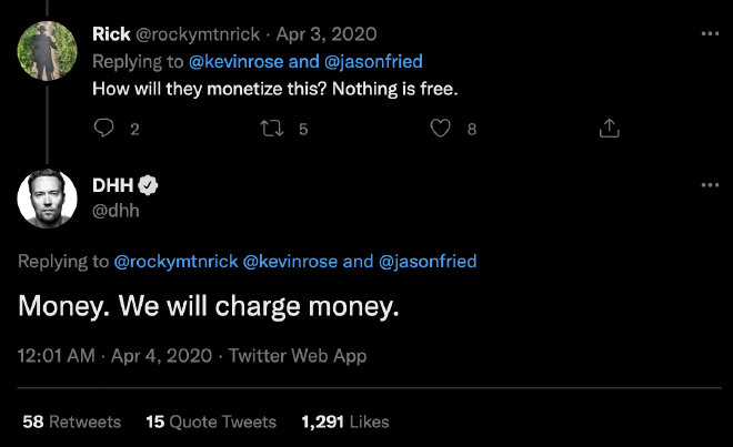 Screenshot of a tweet by @dhh