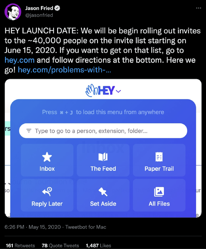 Screenshot of a tweet by @jasonfried