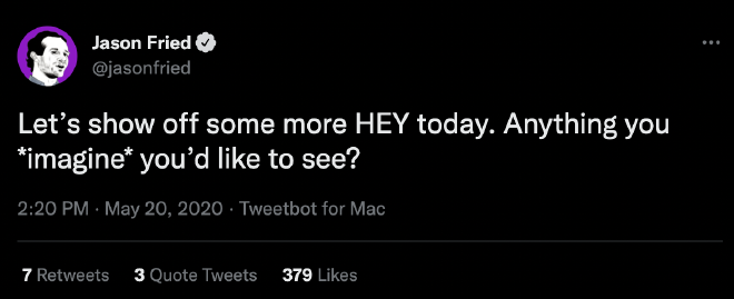 Screenshot of a tweet by @jasonfried