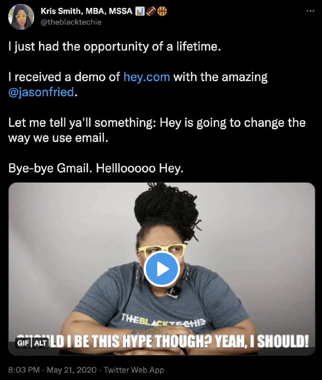 Screenshot of a tweet by
@theblacktechie